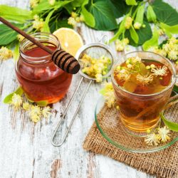 cup of herbal tea with linden flowers